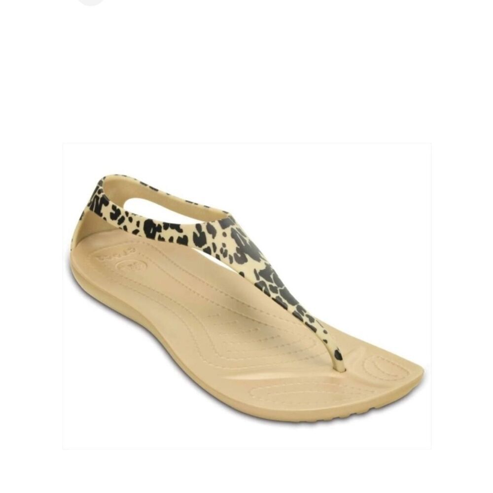 CROCS Sandals Sexi Flip Flop Excellent Thong Comfort Leopard Tan Women’s Size 4